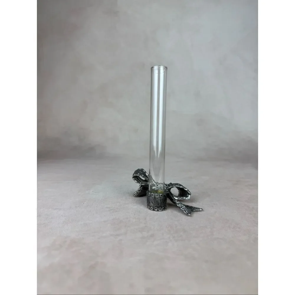 Vintage Glass & Metzke Pewter Bud Vase Single Flower Beautiful Ribbon Base